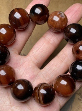 天然玛瑙手串梦幻玛瑙红玛瑙黑曜石情侣手链男女生日礼物玉石手串