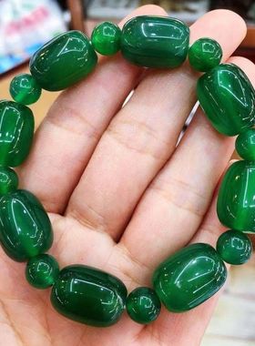 南京天然雨花石孔雀绿玛瑙桶珠手链原石玛瑙手串转运男女礼品