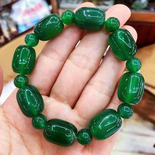 南京天然雨花石孔雀绿玛瑙桶珠手链原石玛瑙手串转运男女礼品