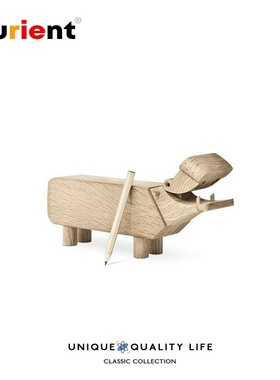 Furient创意设计师摆件 wooden hippo木河马 家居动物工艺装饰品