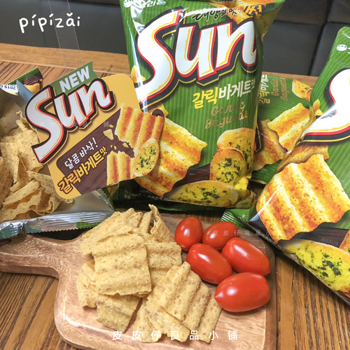 2件包邮 好吃推荐！韩国海太SUN热辣蒜香面包味波浪形玉米片脆片