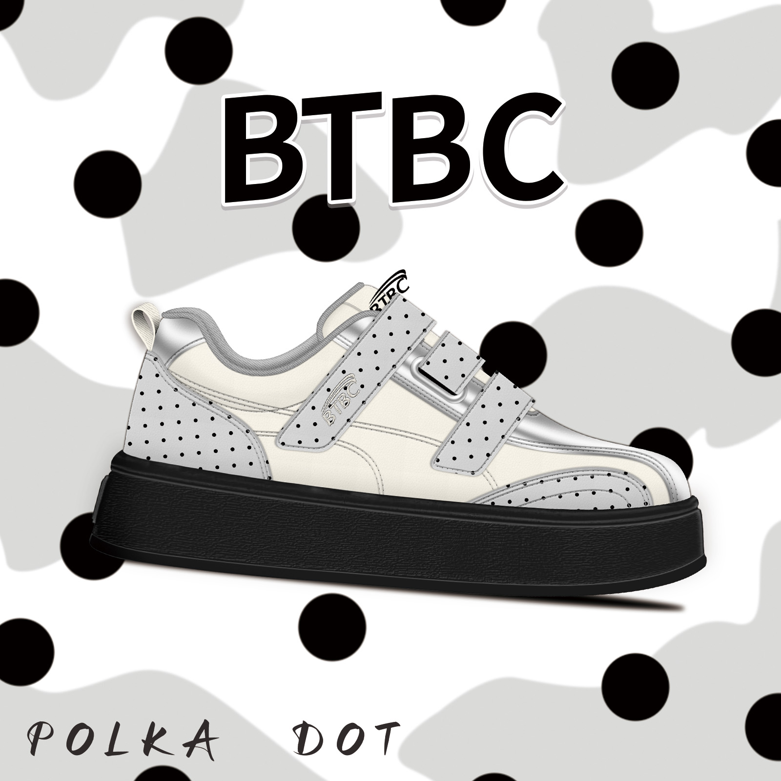BTBC·【波点厚底魔术贴】2025年秋季新品百搭休闲小白鞋软底德训