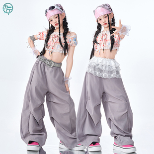 爵士舞服装女童时髦露脐上衣jazz舞蹈练功服女团韩舞打歌舞演出服