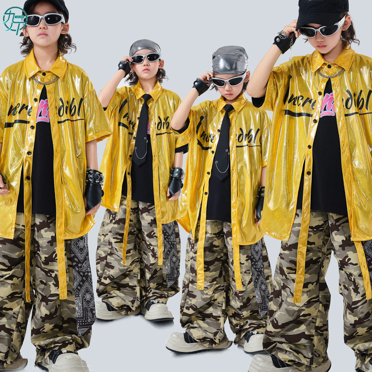 儿童炫酷衬衫嘻哈街舞架子鼓潮服