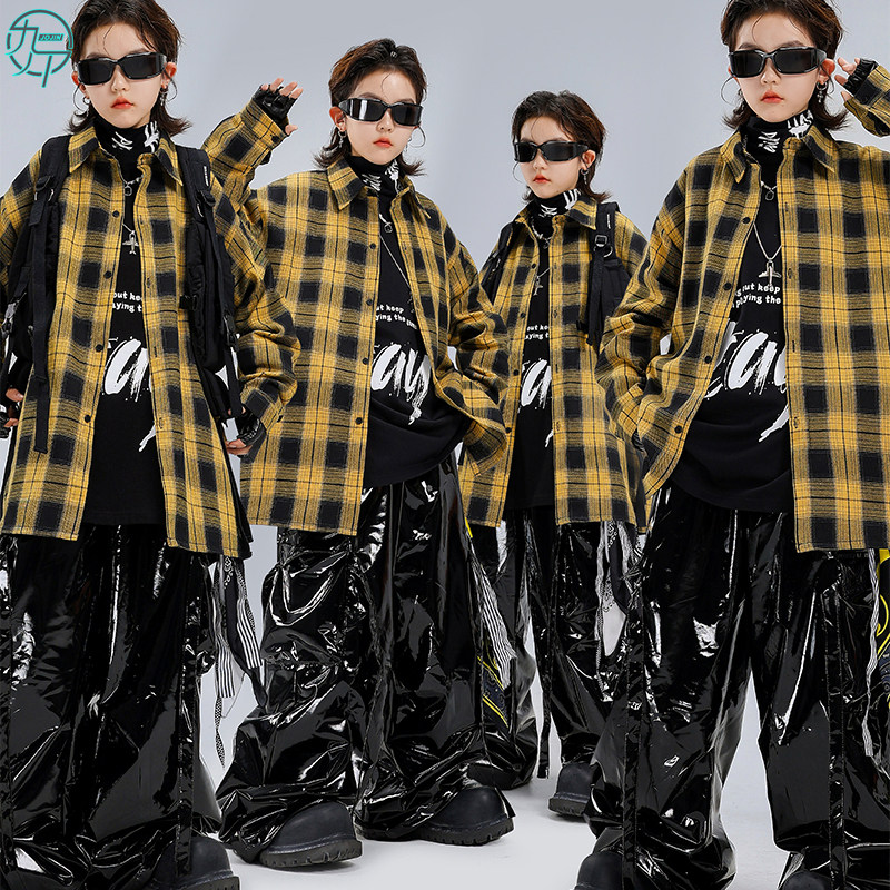 儿童嘻哈街舞服男女孩子帅气格子衬衫皮裤hiphop架子鼓走秀演出服,童装/婴儿装/亲子装,儿童演出服,淘宝优惠券,粉丝福利购,淘宝优惠卷