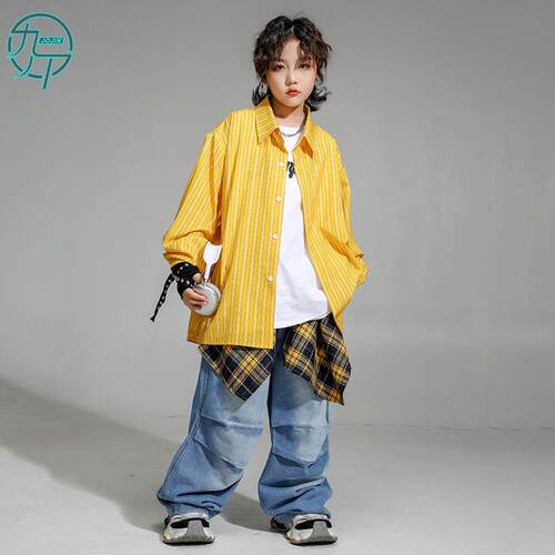 儿童酷帅衬衫嘻哈街舞演出服套装