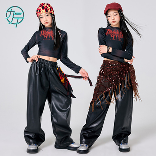 女童爵士舞服装女孩时髦露脐上衣舞蹈走秀服女团韩舞现代舞演出服