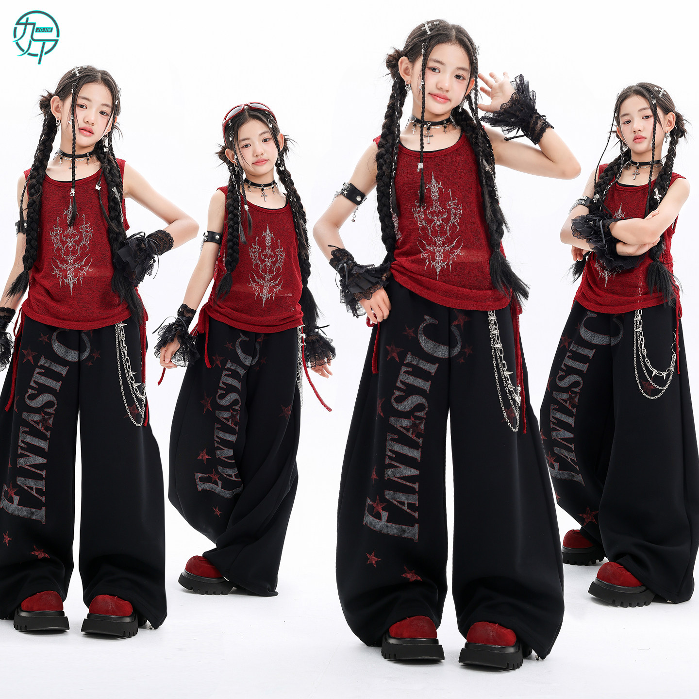 儿童jazz爵士舞服装女童洋气红色背心舞台走秀服街舞现代舞演出服