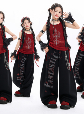 儿童jazz爵士舞服装女童洋气红色背心舞台走秀服街舞现代舞演出服