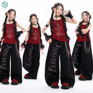 儿童jazz爵士舞服装女童洋气红色背心舞台走秀服街舞现代舞演出服
