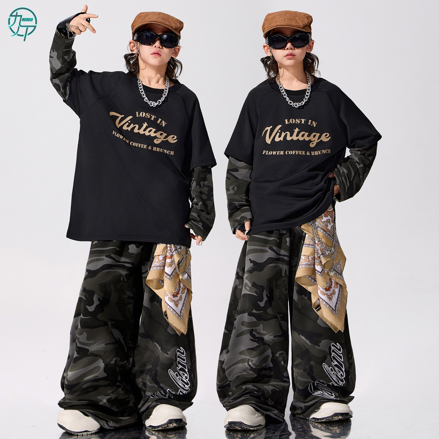 儿童假两件嘻哈街舞架子鼓演出服