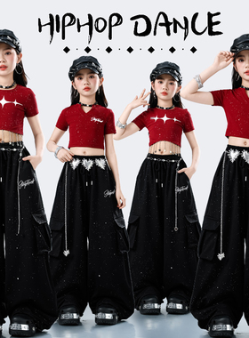 女团爵士舞潮服女童洋气红色上衣jazz舞蹈服街舞现代舞走秀演出服