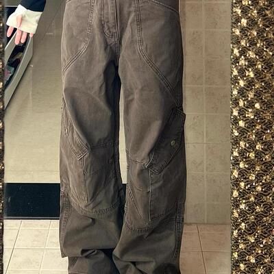 大码美式复古解构多口袋工装牛仔裤女设计感宽松直筒显瘦阔腿长裤