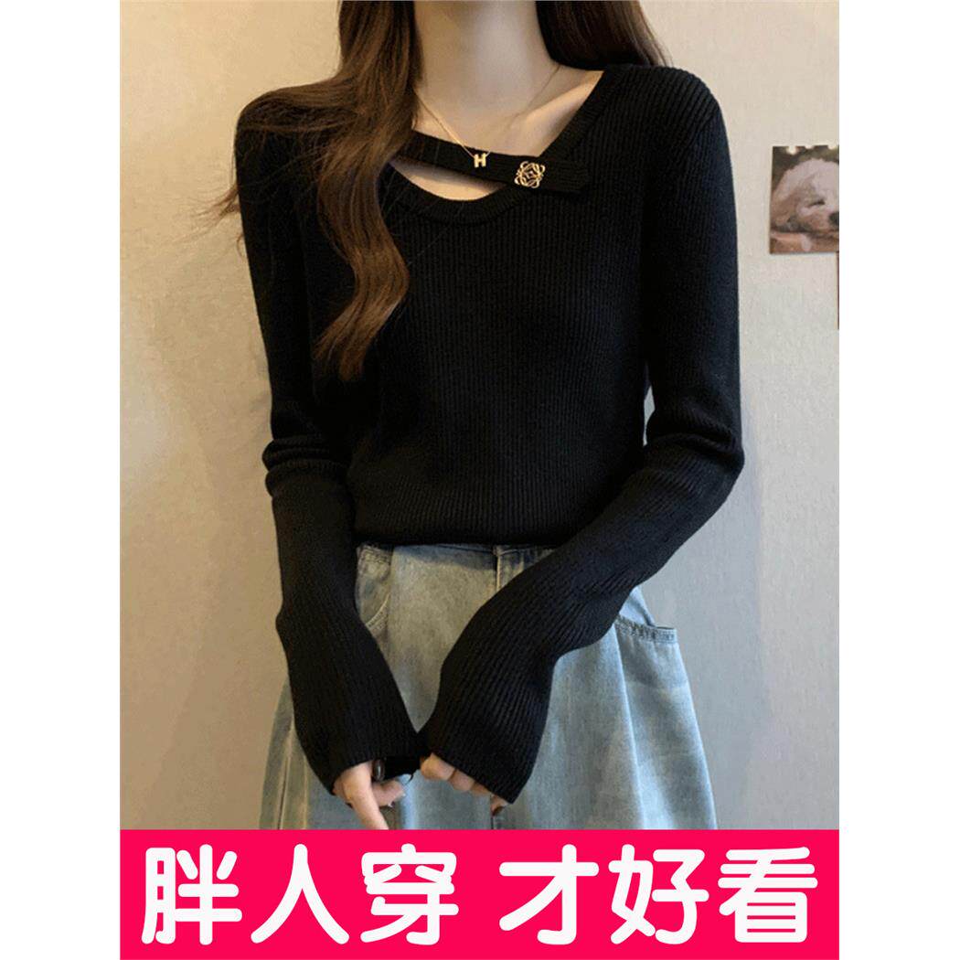 大码慵懒风软糯毛衣女秋冬内搭外穿套头宽松针织衫打底衫胖mm上衣