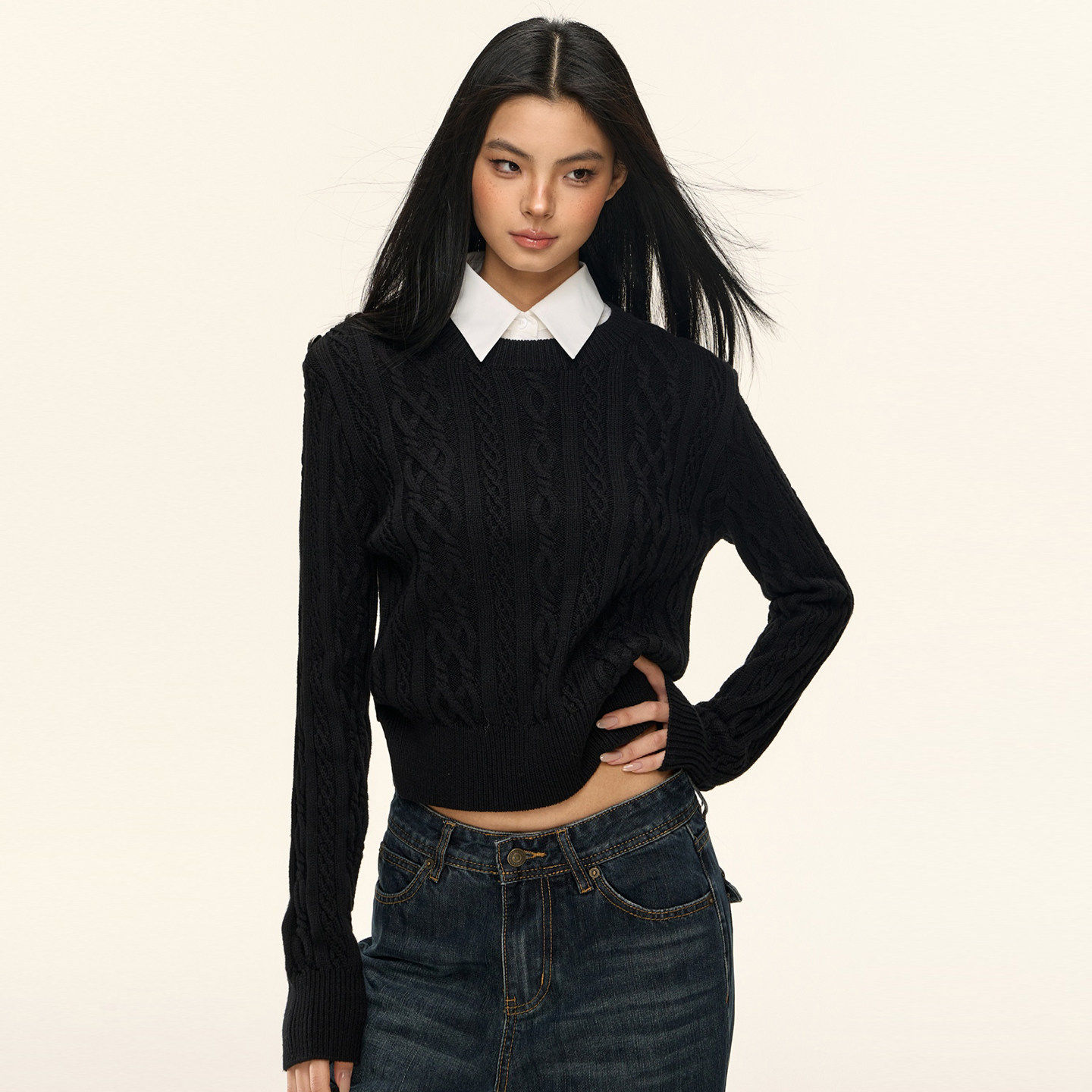 Nova basics 《黑色玫瑰》黑色假两件内搭毛衣针织衫女冬季学院风