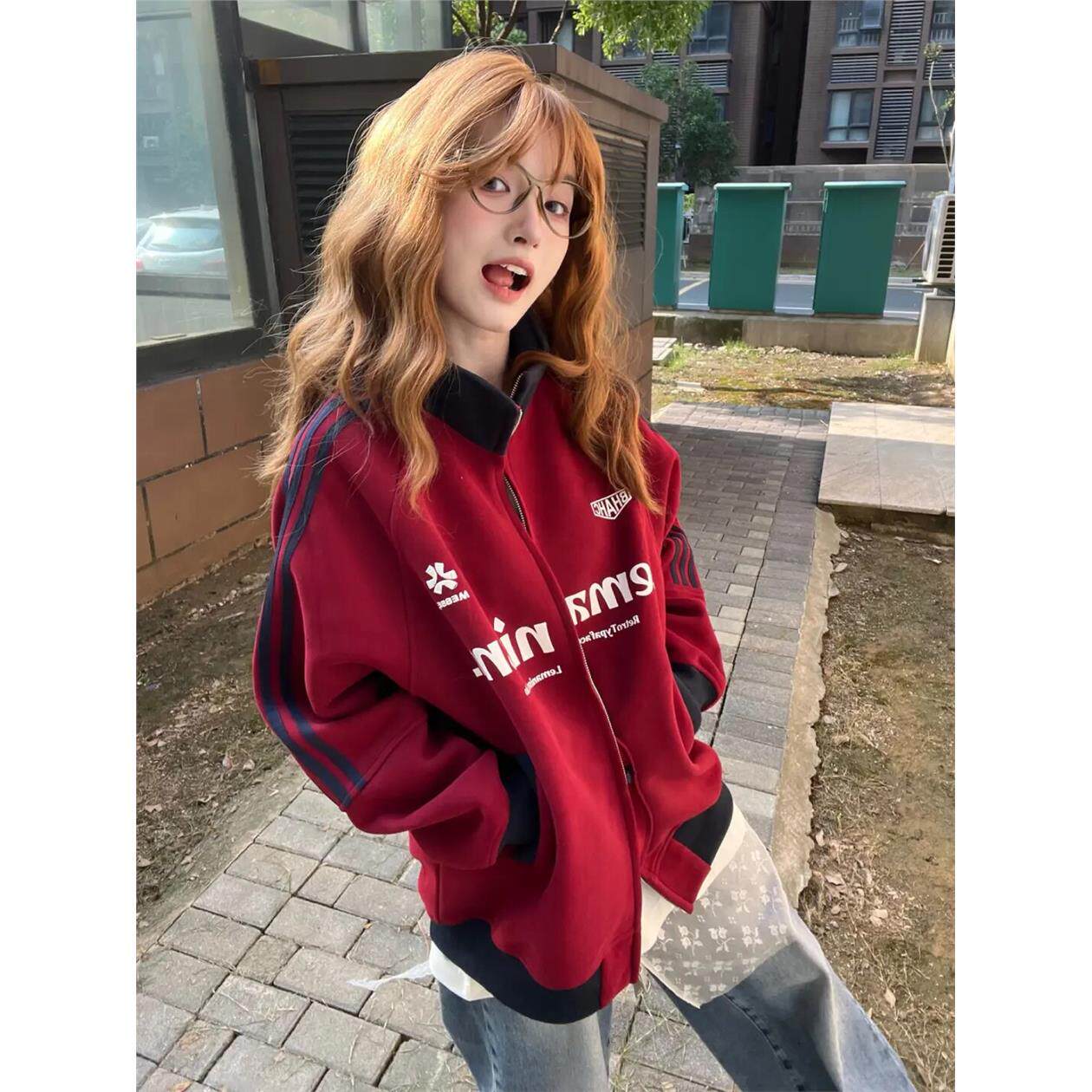 美式卫衣女2025新款潮牌立领棒球服薄款拉炼开衫外套宽松休闲上衣