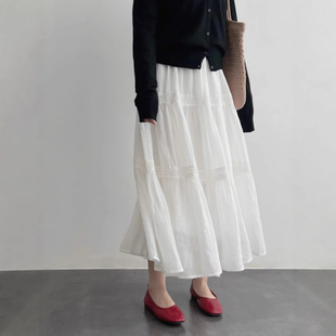 天然高级支苎麻蕾丝拼接A字显瘦蛋糕中长款 半身裙子女2026夏新款