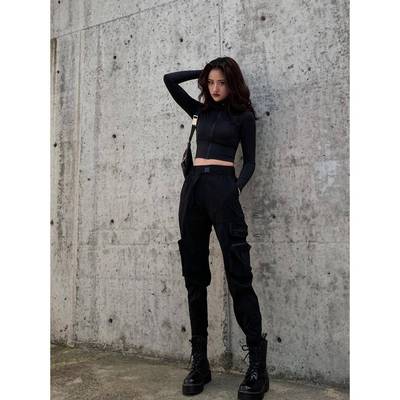 2025新款夏季骑行裤黑色覆古美式功能工装裤女式摩托车裤休闲裤打