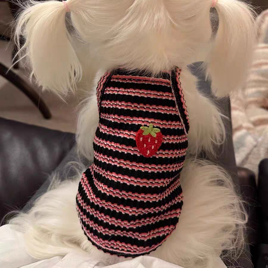 春夏薄款宠物服装时尚条纹水果吊狗宠物服装/雨衣