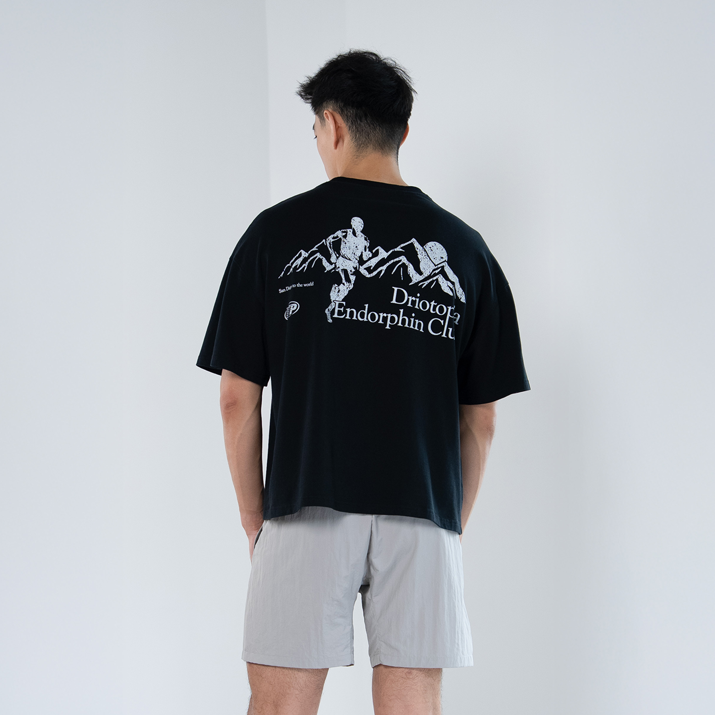 DRIOTOPIA2025夏季新品supima双纱印花短袖男宽松运动T恤全棉透气
