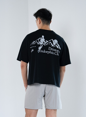 DRIOTOPIA2025夏季新品supima双纱印花短袖男宽松运动T恤全棉透气