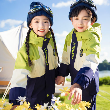 班服冬季儿童校服小学生冲锋衣幼儿园园服冬装绿色可拆卸运动班服
