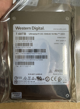 西部数据WD/西部数据SN640 7.68t u2 nvme pcie硬盘 拆机硬盘