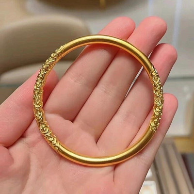 999黄金古法唐草纹卷草纹手镯女