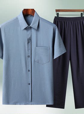 爸爸装休闲中年男士短袖运动套装