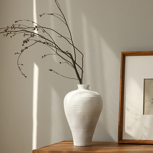 中式花瓶陶瓷白色宋代美学摆件陶罐复古水培插花艺术感花器中古风