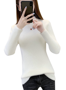 冬季水貂绒女士毛衣半高领修身