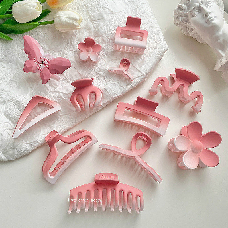 渐变粉色发夹女后脑勺夏季大号抓夹盘发可爱鲨鱼发卡头发夹子头饰