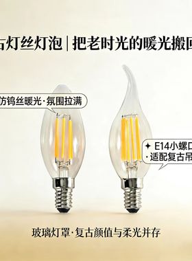 led爱迪生灯泡e14小螺口2W4W蜡烛灯C35尖泡拉尾复古水晶暖白光源