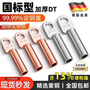 DT铜鼻子紫铜堵油接线端子国标电缆铜接头25 95平方镀锡铜线耳