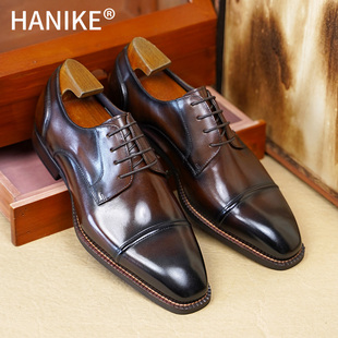 三接头皮鞋 手工真皮商务休闲皮鞋 夏季 英伦风德比鞋 车缝线 男士 新款