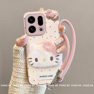 毛绒kt猫适用oppofindx9手机壳findx9pro保护套金属漆小羊皮硅胶超薄镜头全包防摔新款 男女高级感带挂绳外壳