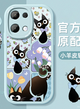 黑色小猫适用oppok12s手机壳k12x小羊皮plus带挂绳k11x硅胶软边保护套镜头全包超薄防摔女生新款外壳高级感