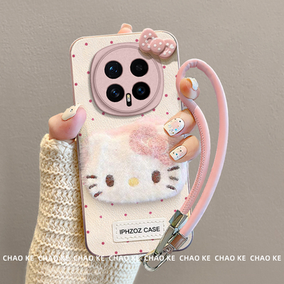 毛绒kt猫适用荣耀magic8手机壳magic8pro保护套honor金属漆小羊皮硅胶超薄镜头全包防摔新款男女高级带挂绳