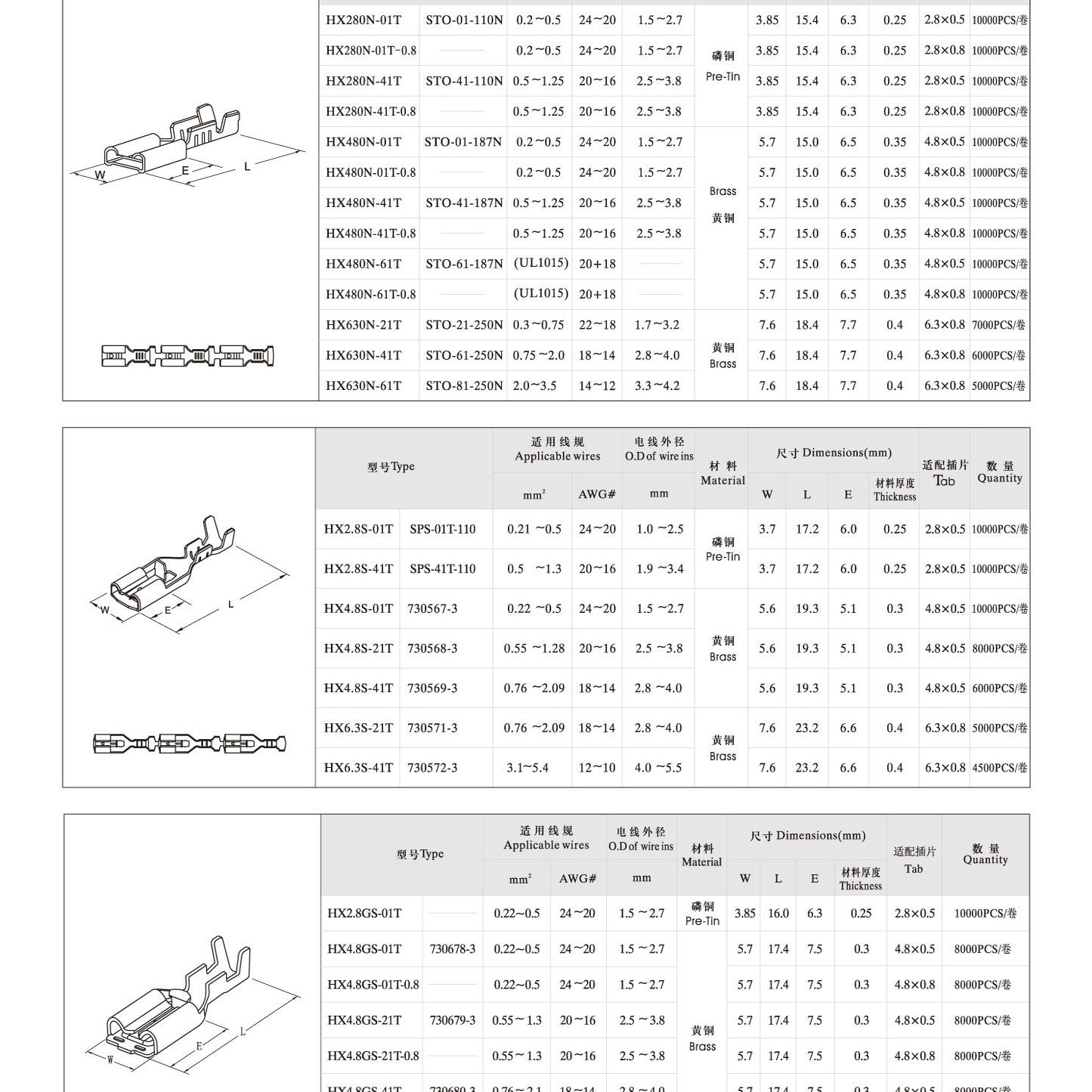 HX2.8GS-01T-4.8/6.3直插带锁端子-连接器 / 100只