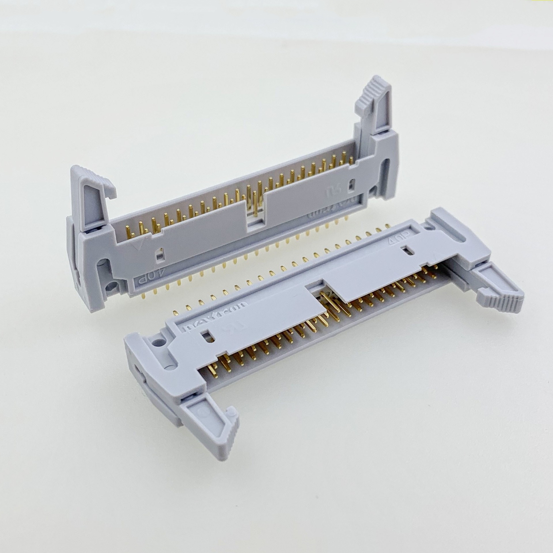 DC2-40PS 2*20 直脚 牛角插座 2.54MM间距 焊板 带卡钩 白灰镀金