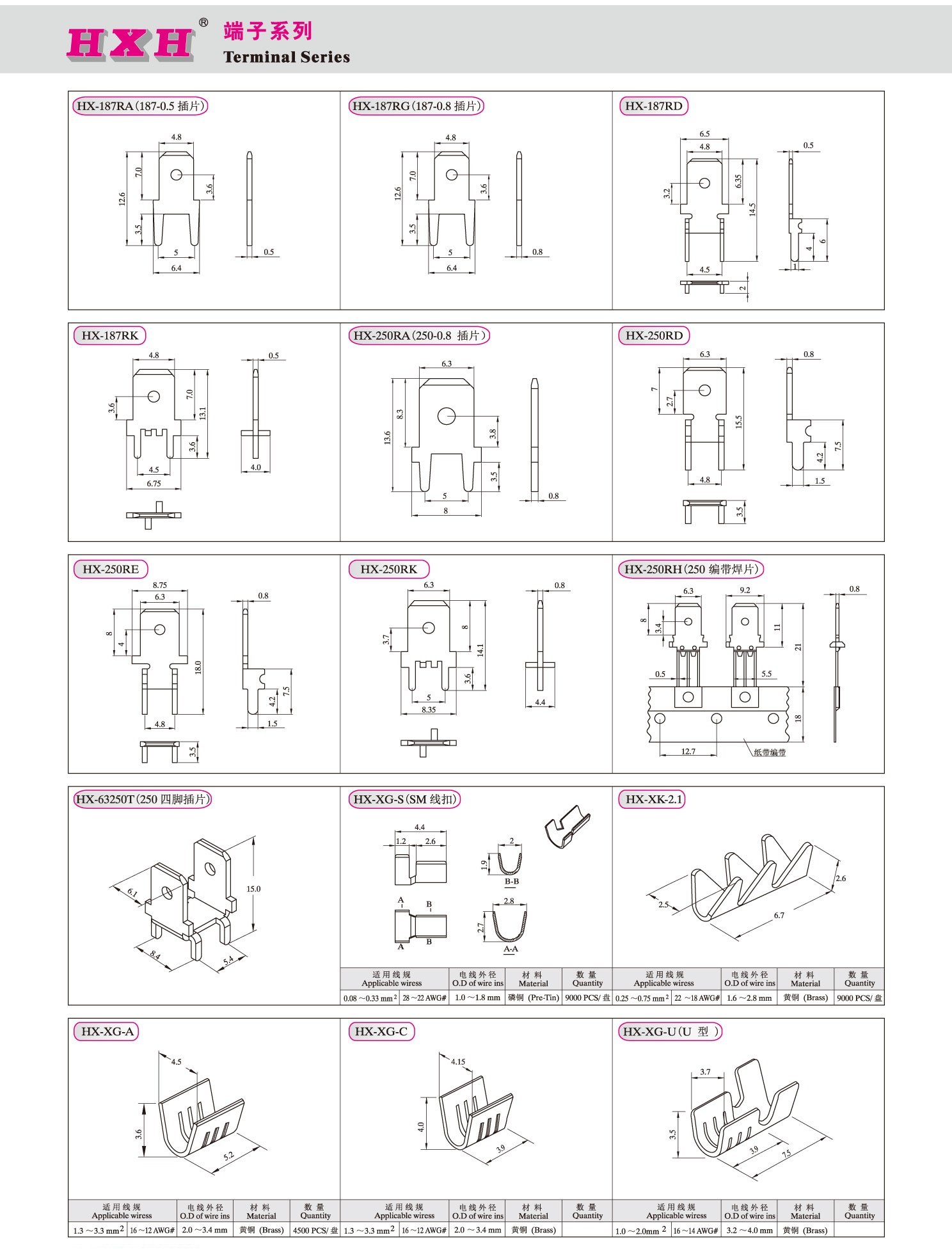 HX-187RA  插片端子-连接器/100只