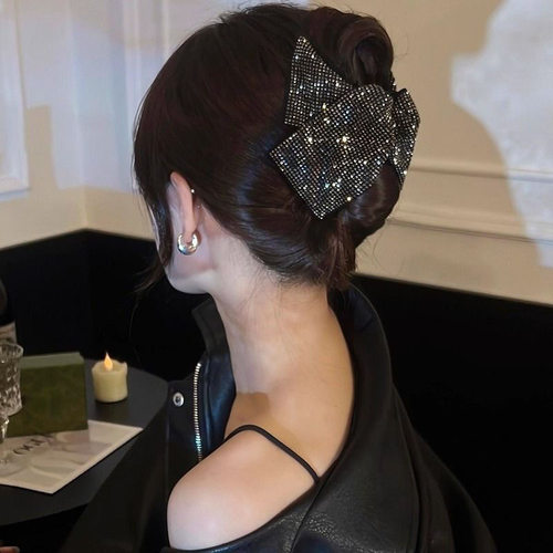 韩式镶钻亚克力布艺三角形发夹时尚高感气质鲨鱼夹小众发饰