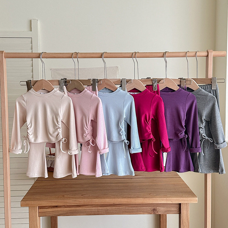 春秋新品女童纯色休闲洋气收腰长袖T恤中小童显瘦喇叭裤百搭套装,童装/婴儿装/亲子装,套装,淘宝优惠券,粉丝福利购,淘宝优惠卷