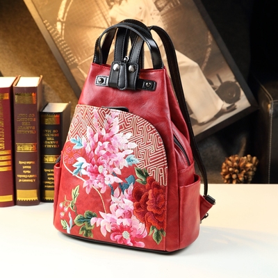 民族风时尚真皮双肩单肩多用包