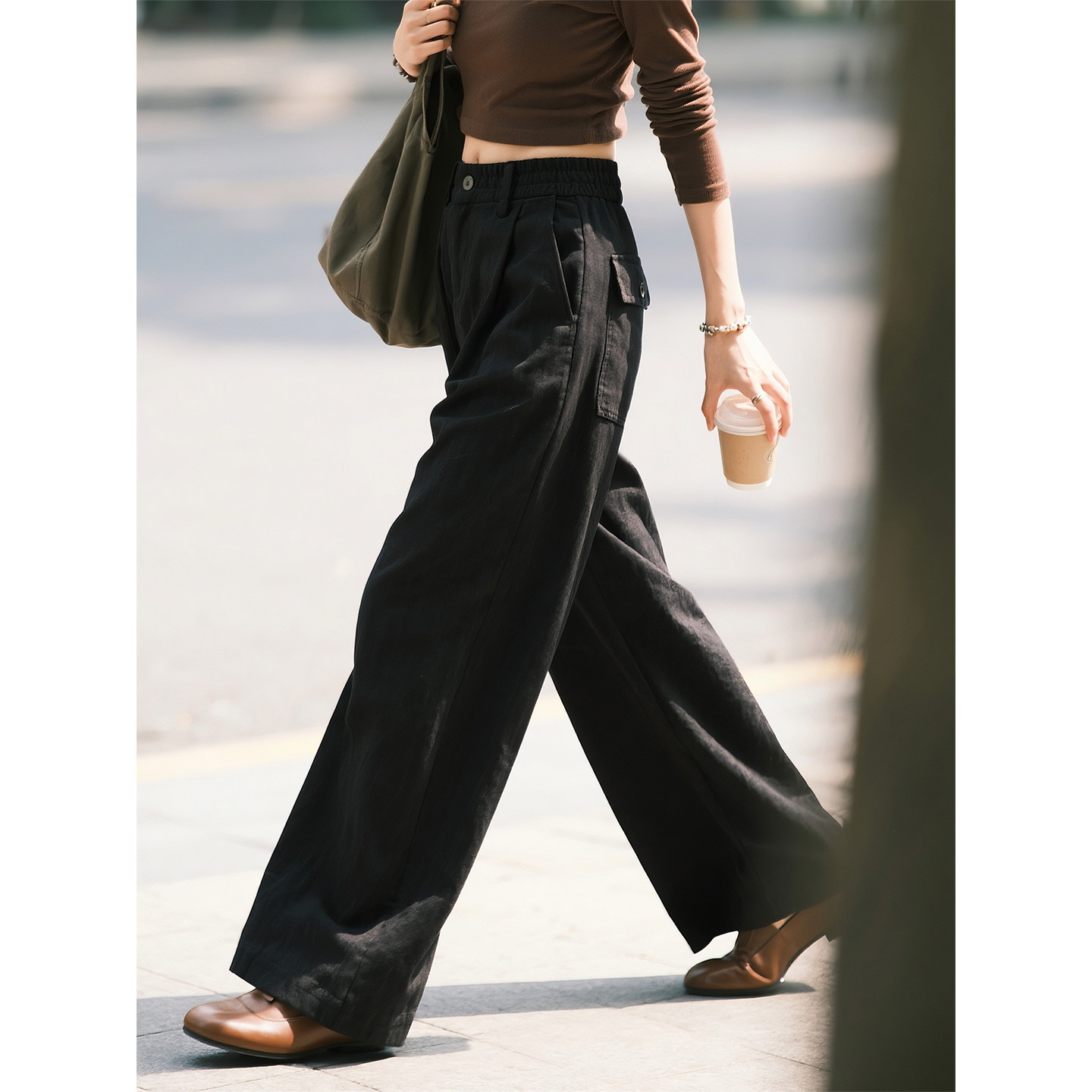 黑色高腰阔腿裤女2026年春季新款美式舒适松弛感宽松显瘦休闲长裤,女装/女士精品,休闲裤,淘宝优惠券,粉丝福利购,淘宝优惠卷