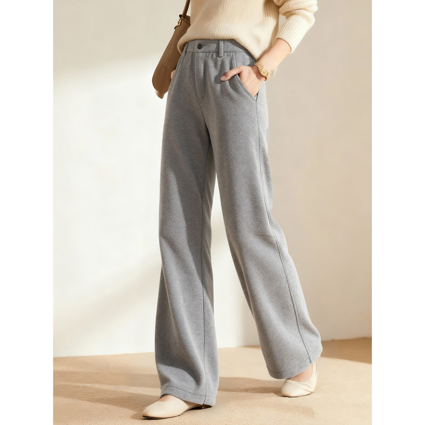 灰色羊毛阔腿裤女2025年秋冬新款
