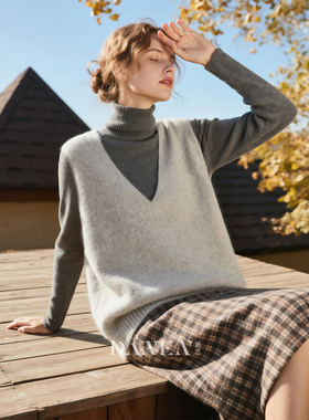 烟灰色V领羊毛针织马甲女2025年秋冬新款叠穿无袖背心百搭上衣