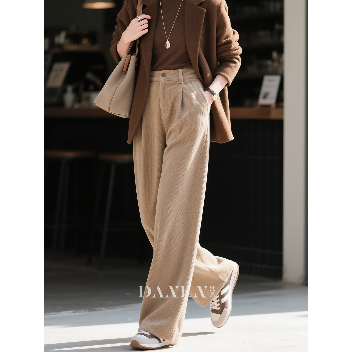 卡其色高腰灯芯绒阔腿裤女2026年秋冬新款宽松显瘦简约休闲裤子,女装/女士精品,休闲裤,淘宝优惠券,粉丝福利购,淘宝优惠卷