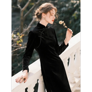 新中式丝绒改良旗袍连衣裙女2026年春季新款复古民国风气质长裙子