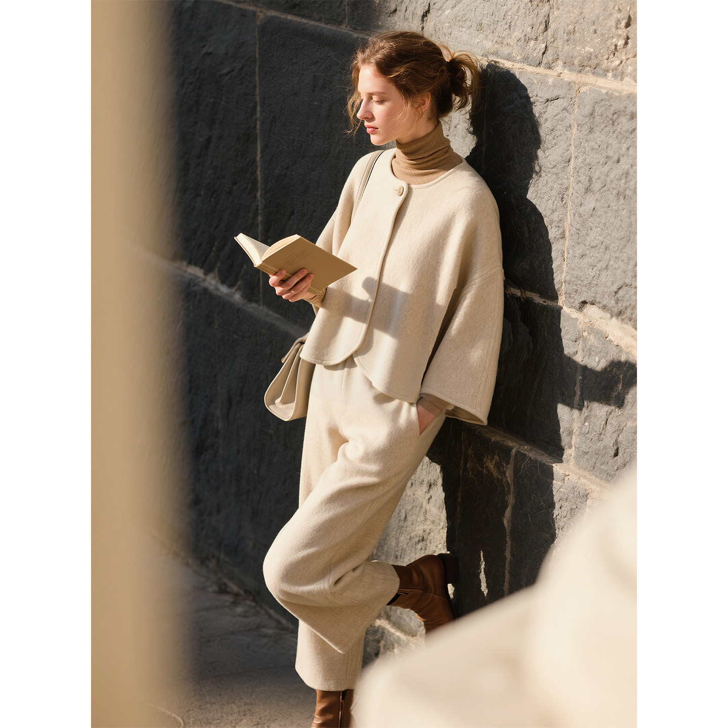 米杏色羊毛套装女2026年春季新款高级感双面毛呢外套阔腿裤两件套,女装/女士精品,时尚套装,淘宝优惠券,粉丝福利购,淘宝优惠卷